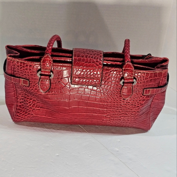 Western Accent Shoulder Bag Purse Red Faux Leather Alligator/Crocodile GUC - Picture 2 of 13
